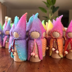 Waldorf Steiner inspired gnomes 10Peg gnomes, peg dolls,Waldorf Steiner toys, Waldorf dolls,felt gnomes-Small world play Debs Steiner Doll image 4