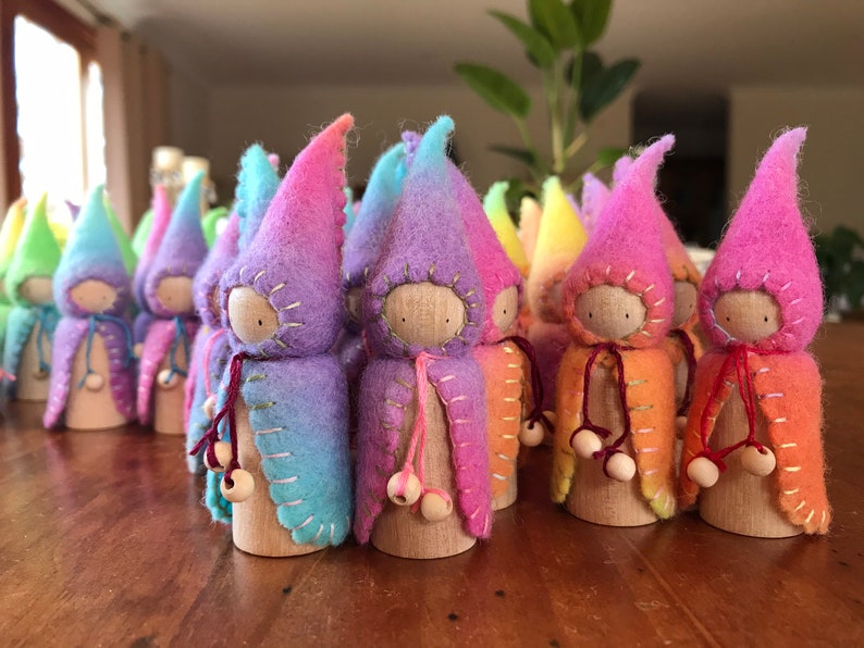 Waldorf Steiner inspired gnomes 10Peg gnomes, peg dolls,Waldorf Steiner toys, Waldorf dolls,felt gnomes-Small world play Debs Steiner Doll image 4