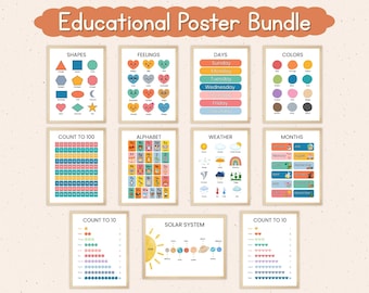 Educational Printable Poster Bundle, Homeschool Wall Art & Montessori Classroom Decor, Kids Learning Prints, Nursery Decor, Digital Download