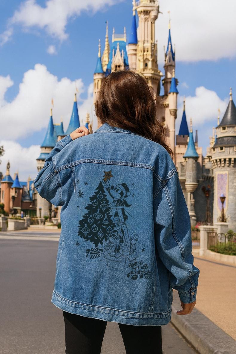 Discover Disney Mickey Mouse Vintage Christmas Oversized Denim Jacket