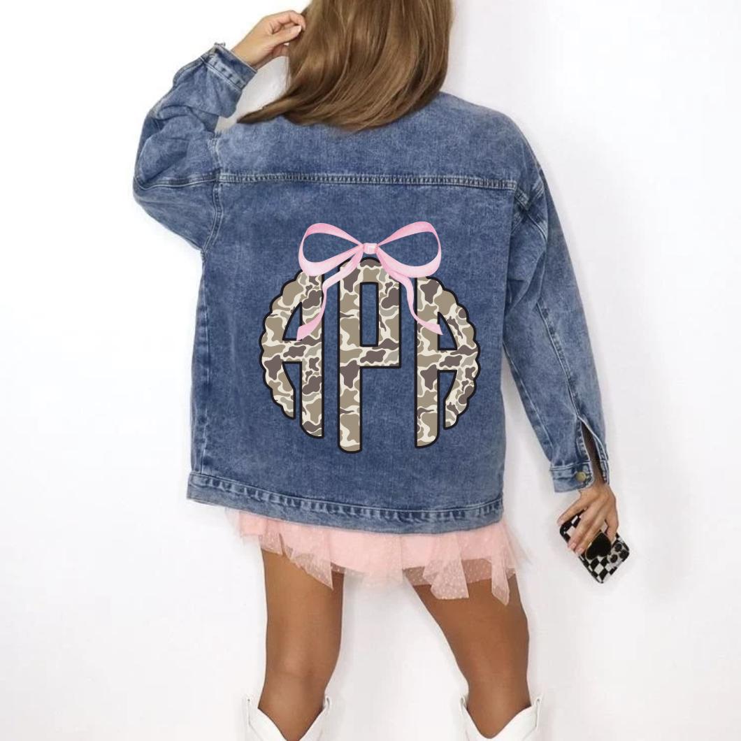 Discover Camo Monogram Denim Jacket:  Oversized Jean Jacket