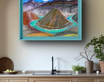 Mountain River Landscape Painting: Scenic Nature Art (Digital Download)