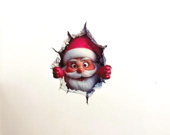 Autocollant Mural 3D Père Noël - Décoration Amovible Pour Porte Et Mur - 29x29 Cm - Idéal Pour Noël