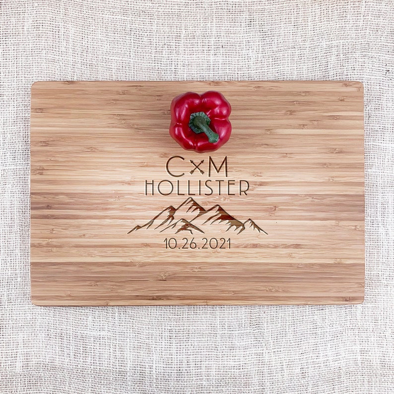 Mountain Cutting Board Engraved With Initials Last Name And Etsy