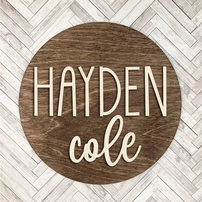 Custom First Name And Middle Name Wood Sign With 3D Text Baby Etsy