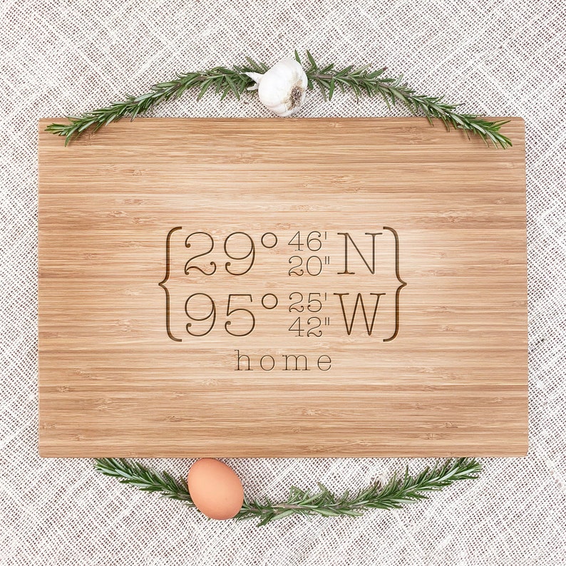 Engraved coordinate cutting board personalized bamboo cutting Etsy