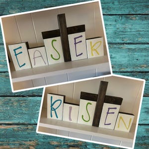 Wendbares Oster/Auferstandenes Block-Set: Rustikales Holzkreuz