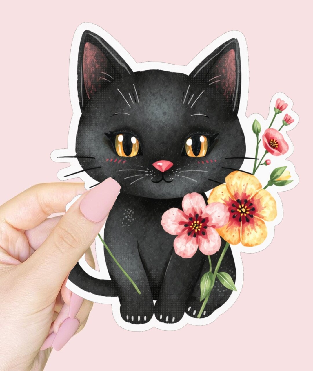 Black Cat Sticker: Waterproof Vinyl Decal for Laptop, Water Bottle - Etsy