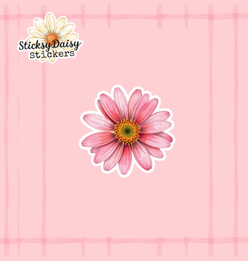 Pink Daisy Sticker Pink Daisy Waterproof Vinyl Sticker | Laptop Decal - Etsy