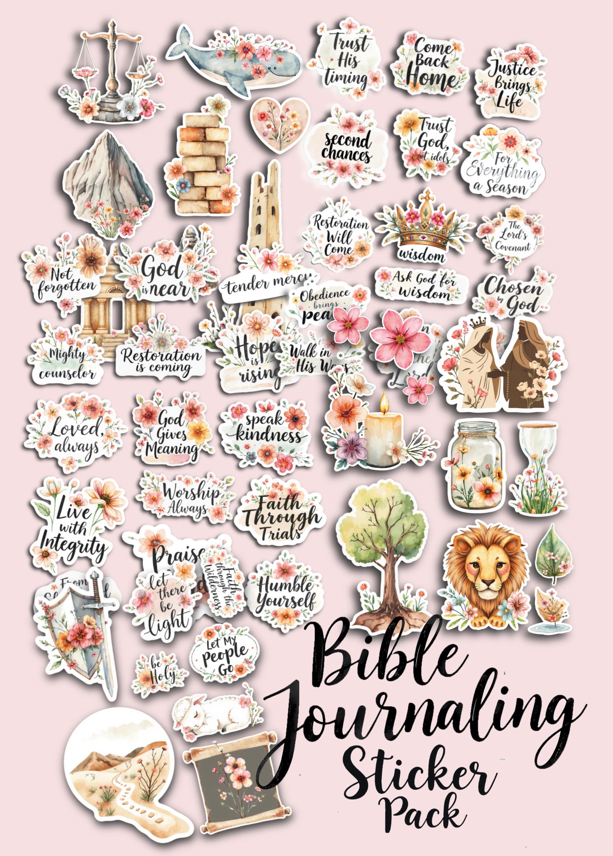 55 Bible Journaling Stickers | Vinyl Scripture, Faith Affirmations, Floral Designs - Etsy