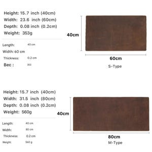 May include: Two rectangular brown mats are displayed. The first mat is 15.7 inches high, 23.6 inches wide, and 0.08 inches deep, weighing 353 grams. The second mat is 15.7 inches high, 31.5 inches wide, and 0.08 inches deep, weighing 560 grams.