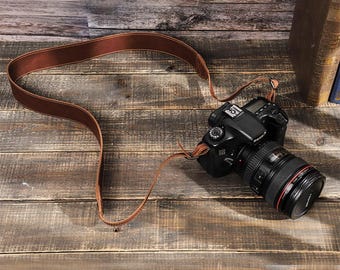 Vintage Crazy Horse Leather Camera Strap, Adjustable DSLR Neck Strap for Comfortable Travel Photography