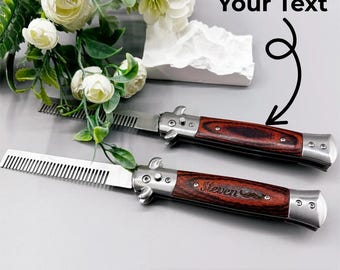 Personalized Beard Comb for Men – Custom Name Folding Hair Comb, Wooden Handle Gift for Groomsmen, Brothers & Father’s Day, Beard Grooming