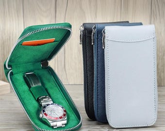 Skórzane etui podróżne na zegarek – oryginalna skóra bydlęca, jednorazowa saszetka na zegarek, zapinana na zamek, przenośne pudełko na zegarek mechaniczny