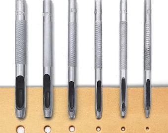 6pc Leather Hole Punch Set – Steel Hollow Round Punch Tools for Belts, Straps, Watch Bands, Crafting & DIY Leather Work