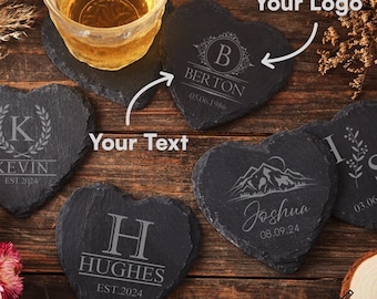 Personalized Slate Coasters – Custom Engraved Coasters, Wedding Gift, Anniversary Gift, Housewarming Gift, Gift for him, Custom Bar Coasters