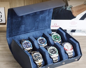Leather Watch Travel Case 6-Slot – Genuine Leather Watch Box, Shockproof Portable Watch Organizer, Men’s Mechanical Watch Storage