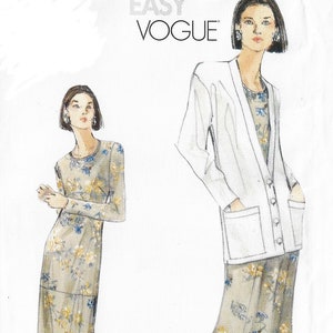 1990s Womens Hip Length Jacket & Dropped Waist Dress Vogue Sewing Pattern 9992 Size 8 10 12 Bust 31 1/2 to 34 FF