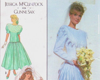 80s Gunne Sax Womens Bridal Gown and Bridesmaid Dress Jessica McClintock Simplicity Sewing Pattern 9009 Size 14 Bust 36 FF