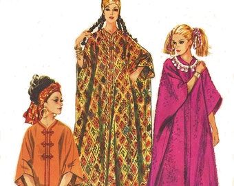 1960s Womens Front Zipper Caftan Proportioned in Height Short Average or Tall Simplicity Sewing Pattern 8354 One Size FF