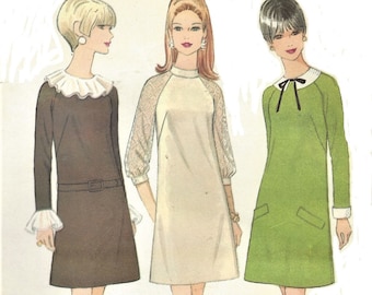 1960s Womens A Line Dress Four Versions Raglan Sleeves McCalls Sewing Pattern 9147 Size 14 Bust 36 UnCut Vintage Sewing Patterns