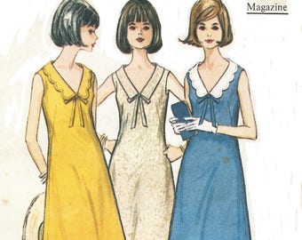 1960s Womens Fit and Flare Dress French Darts Sleeveless with Collar Variations McCalls Sewing Pattern 7655 Size 16 Bust 36 Vintage Patterns