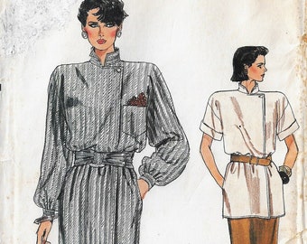 80s Womens Wrap Dress or Tunic & Skirt Vogue Sewing Pattern 9335 Size 8 10 12 Bust 31 1/2 to 34 FF