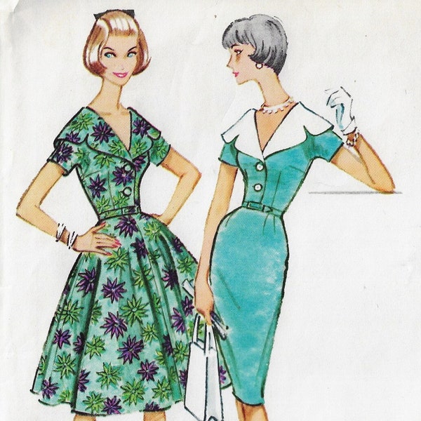 50s Womens Dress with Slim or Full Skirt Unusual Collar McCalls Sewing Pattern 4919 Size 12 Bust 32
