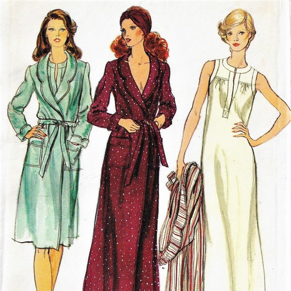 Années 1970 Femme Pullover Chemise de nuit et Châle Collared Robe en 2 Longueurs Vogue Couture Motif 9027 Taille 10 Buste 32 1/2 FF
