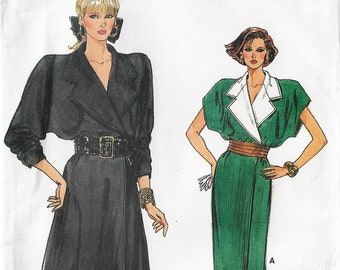 80s Womens Wrap Dress with Slim or Flared Skirt Vogue Sewing Pattern 9769 Size 12 14 16 Bust 34 36 38 FF