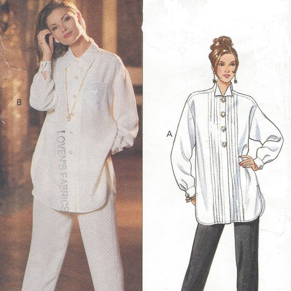 1990s Womens Tuxedo Style Shirt and Pants Oversized Pleated Front Shirt Butterick Sewing Pattern 6539 Size 12 14 16 Bust 34 36 38 FF