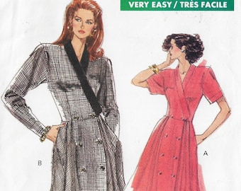 80s Womens Double Breasted Dress with Variations Vogue Sewing Pattern 7554 Size 12 14 16 Bust 34 36 38 FF