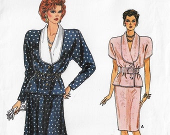 80s  Womens Dolman Sleeve Top & Slim or Flared Skirt Vogue Sewing Pattern 9772Size 14 16 18 Bust 36 38 40 FF