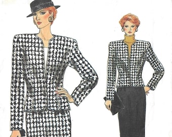 80s Womens Princess Seam Jacket & Straight Skirt Vogue Sewing Pattern 9391 Size 12 14 16 Bust 34 36 38 FF