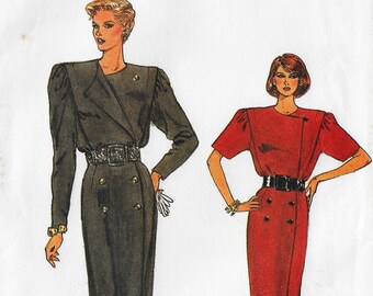 80s Womens Double Breasted Wrap Dress Sleeve & Length Variations Vogue Sewing Pattern 9734 Size 8 10 12 Bust 31 1/2 to 34 FF