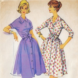 60s Womens Button Front Dress or Brunch Coat McCalls Sewing Pattern 5360 Size 12 Bust 32 FF