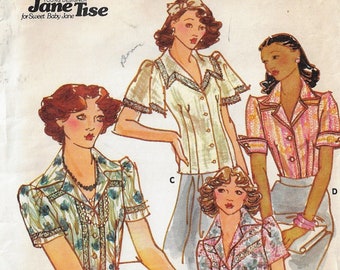 70s Jane Tise Womens Blouse with 4 Sleeve Variations Butterick Sewing Pattern 4098 Size 12 Bust 34 FF