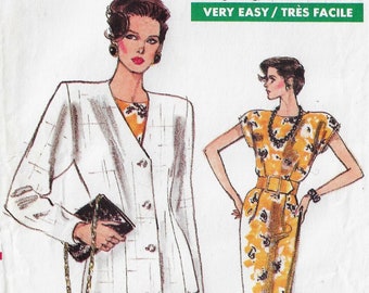 80s Womens Unlined Jacket & Dress Vogue Sewing Pattern 7219 Size 12 14 16 Bust 34 36 38 FF