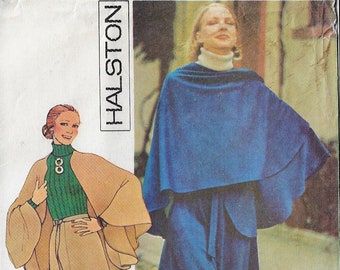 1970s Halston Womens Half Circle Cape and Flared Skirt McCalls Pattern 4387 Size 14 Hip 38 FF Vintage Designer Patterns