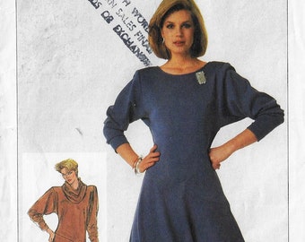 80s Womens Pullover Dress with Diagonal Waist Detachable Cowl Simplicity Sewing Pattern 7039 Size 12 14 16 Bust 34 36 38 FF