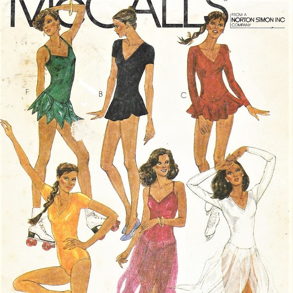 1980s McCalls Sewing Pattern 7350 Womens Bodysuits with Skirt Variations Perfect for Gymnasts, Skaters and Dancers Size 14 Bust 36