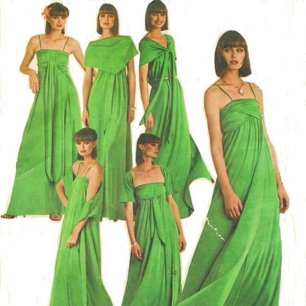 1970s Womens Multi Wrap Evening Dress Can be Worn 15 Ways Simplicity Sewing Pattern 8086 Size 10 12 Bust 32 1/2 to 34 Stretch Knits Only
