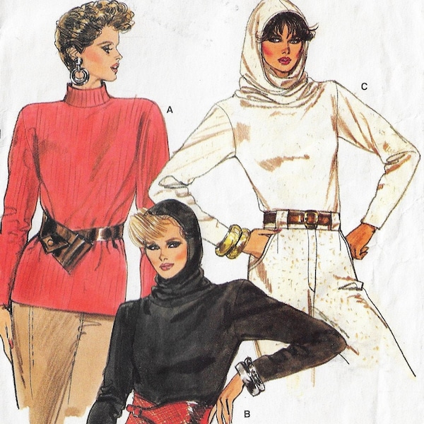 80-tals topp med krage eller 2 modeller av huva Vogue sömnadsmönster 9428 storlek 8 10 12