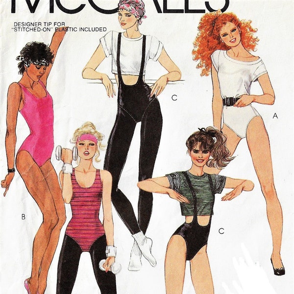 1980s Brooke Shields Womens Leotards, Tights & Cropped T Shirt Dance or Gym McCalls Sewing Pattern 9102 Size 16 Bust 38 FF Vintage Patterns