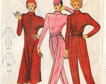 80s Ter Et Bantine Dolman Sleeve Dress or Top & Pants Button Detail Butterick Sewing Pattern 6749 Size 14 Bust 36 FF