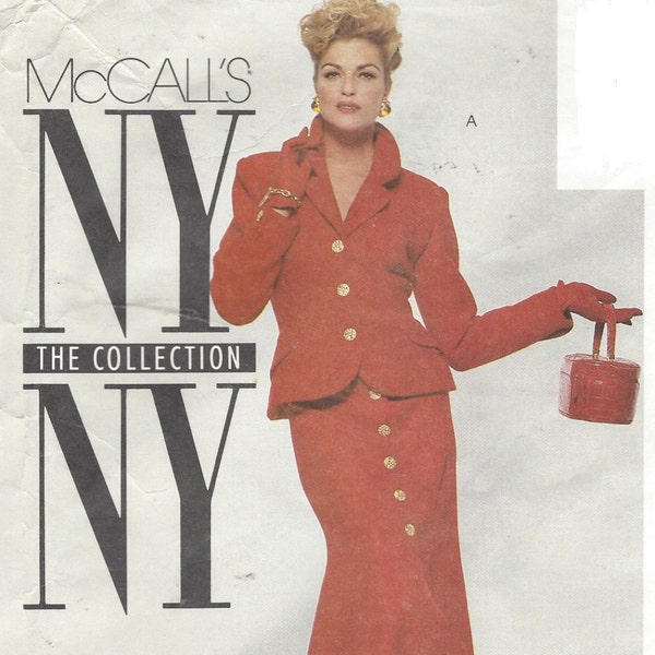 90s McCalls Naaipatroon 6191 NY ny de collectie Womens Retro Jas en Front Button Rokken Maat 16 Bust 38 FF