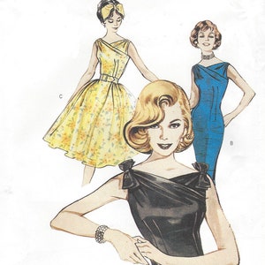 Retro 1960s Womens Surplice Bodice Dress Slim or Full Skirt Rockabilly Dresses Butterick Sewing Pattern 6582 Size 12 14 16 Bust 34 36 38 FF