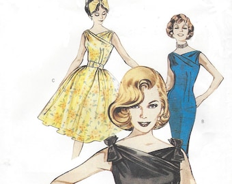 Retro 1960s Womens Surplice Bodice Dress Slim or Full Skirt Rockabilly Dresses Butterick Sewing Pattern 6582 Size 12 14 16 Bust 34 36 38 FF