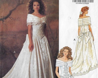 90s Wedding Gown Portrait Collar Ballgown Butterick Sewing Pattern 5898 Size 12 14 16 Bust 34 36 38 FF