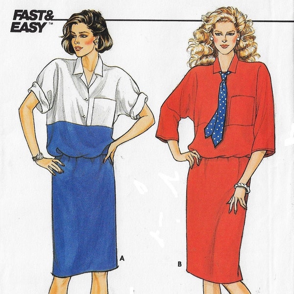 80s Butterick Sewing Pattern 3207 Womens Pullover Dolman Sleeve Dress with Blouson Bodice Size 14 16 18 Bust 36 38 40 FF